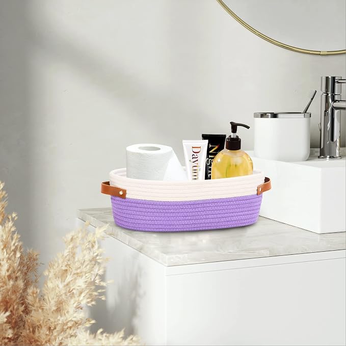 Bathroom Countertop Organizer Basket, Cotton Rope Woven Storage Basket Toilet - Image 6