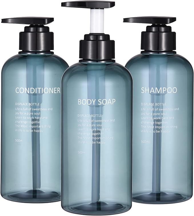 Shampoo and Conditioner Dispenser Bottles-3pcs 16.9oz Plastic Empty Refillable by BasedFloor