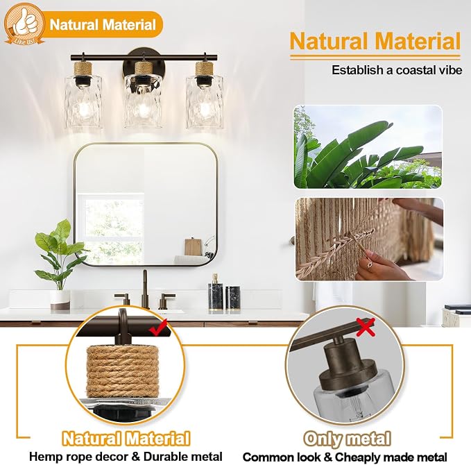 Bathroom Light Fixtures, 3-Light Coastal Vanity Lights - Image 3