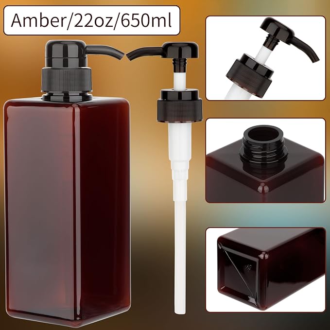 Pump Bottle Dispenser 22oz/650ml Jansburg 2Pack Refillable Square Plastic - Image 2