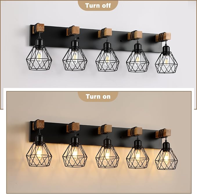 5-Light Farmhouse Bathroom Vanity Light Fixtures, Wood Bathroom Light Fixtures - Image 7