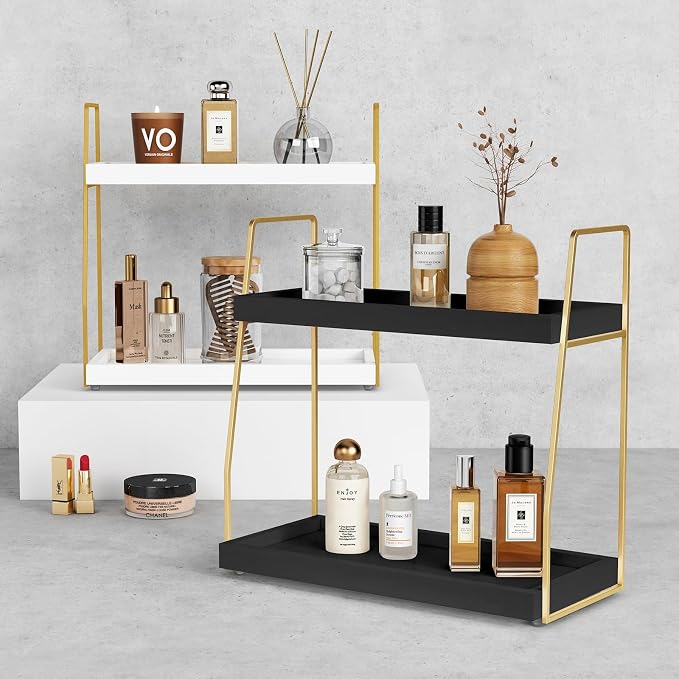 Forbena Black and Gold Bathroom Organizer Countertop, 2 Tier Counter Organizer - Image 6