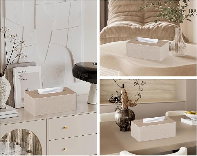 Tissue Box Cover Rectangular 9.8" x 5.3" x 4.3" Refined Modern PU Leather - Image 3