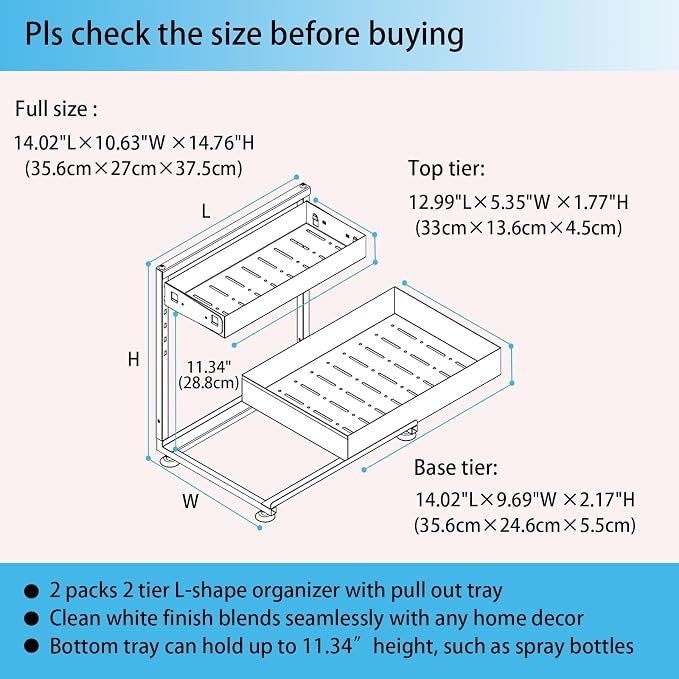 Under Sink Organizer, Bathroom Counter Organizer, 2 Pack 2 Tier L-Shape White - Image 5