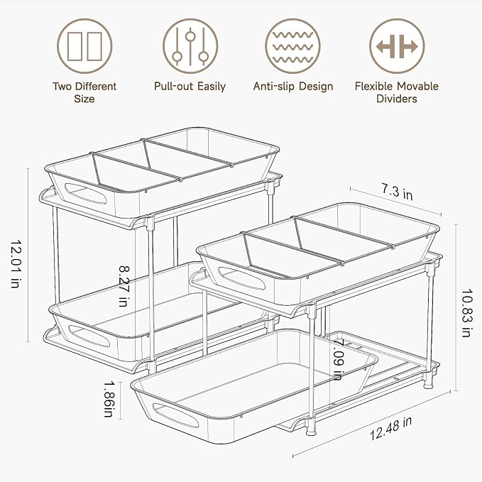 Under Sink Organizer, Bathroom Organizers and Storage, 2 Tier Multi-Use Pull - Image 6