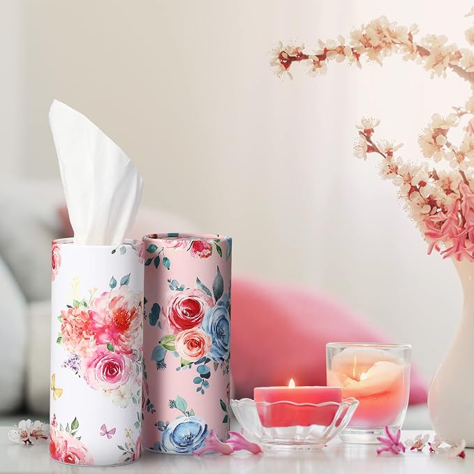 Ctosree 8 Pcs Car Tissue Holder Cylinder Bulk Round Floral Cup Holder Facial - Image 6