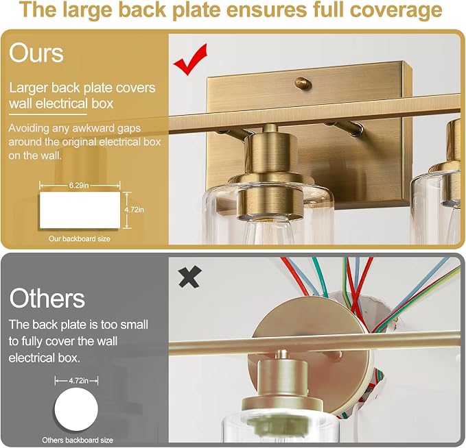 3 Light Bathroom Light Fixtures, Brass Vanity Lights - Image 5