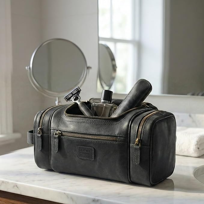 LEATHER VILLAGE Genuine Leather Travel Dopp Kit - Image 8
