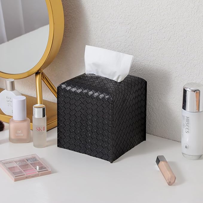 Tissue Box Cover PU Leather Tissue Holder Square Facial Tissue Case Facial - Image 3