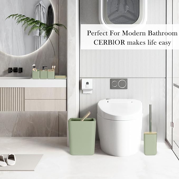 CERBIOR Bathroom Accessories Set 6 Piece Bamboo Bath Ensemble Includes Soap - Image 4