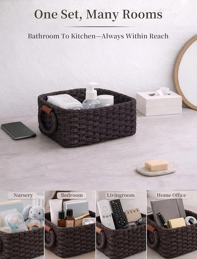 Storage Basket, Recycled Paper Rope Basket Organizer, Mini wicker Basket - Image 6