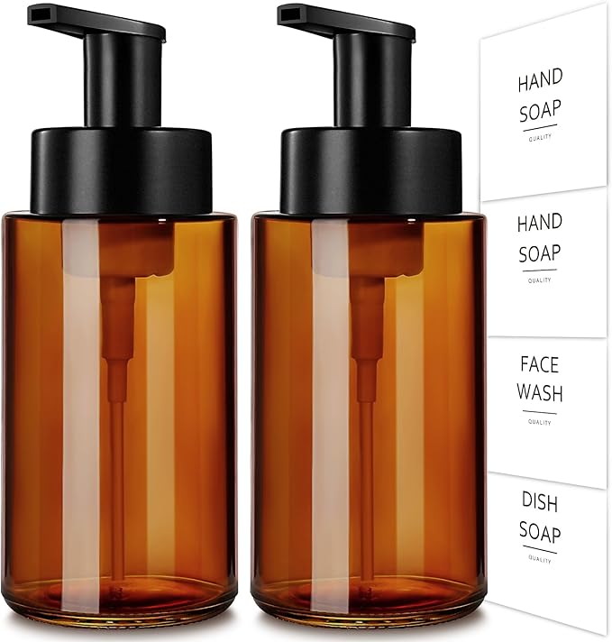 Amber Foam Soap Dispenser, 10 oz/300ml Glass Foaming Soap Dispenser, Refillable by RYTOXILOBrightenUpYourHome