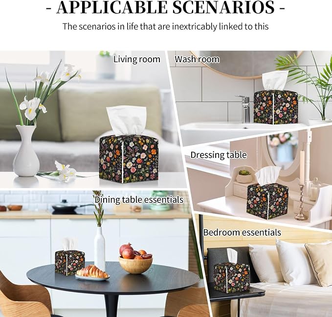 Spring Florals Herbs Tissue Box Cover Vintage Flowers Square Leather Tissue - Image 6