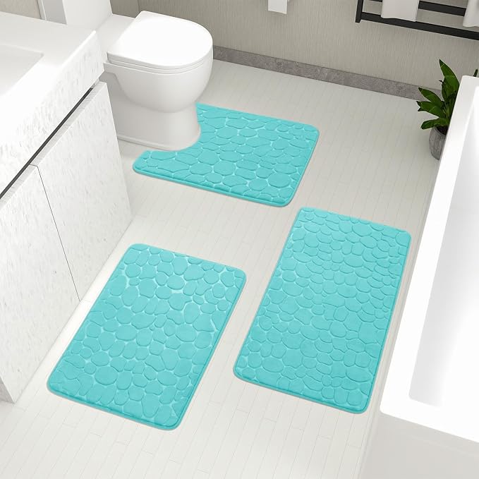 YIHOUSE Bathroom Rugs Mat Set 3 Piece Teal, Memory Foam Bath Mats Sets by YIHOUSE