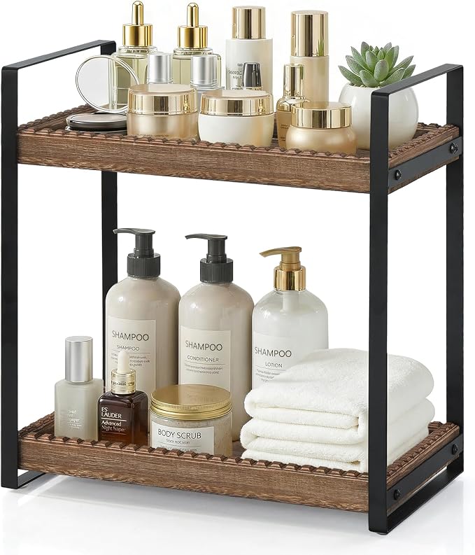 2 Tier Bathroom Organizers and Storage, Farmhouse Countertop Organizer by Zecela
