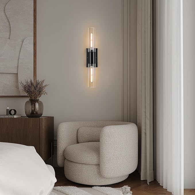 Bathroom Wall Sconces Set of Two Black, Hallway-Black Clear - Image 9
