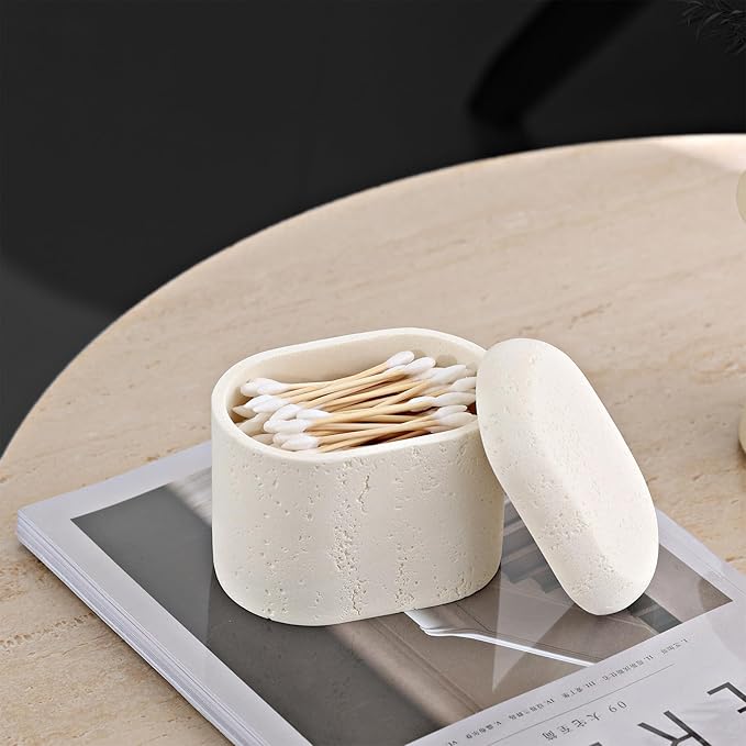 Bathroom Qtip Holder Container, Travertine Stone Look Storage Jars - Image 5