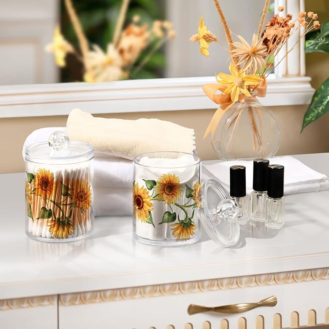 2 Pack Qtip Holder Dispenser for Cotton Ball Sunflower Wreath Cotton Swab Round - Image 7