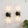 Black and Gold Wall Sconces Set of 2, Hardwired Bathroom Light Fixtures by Phaosio