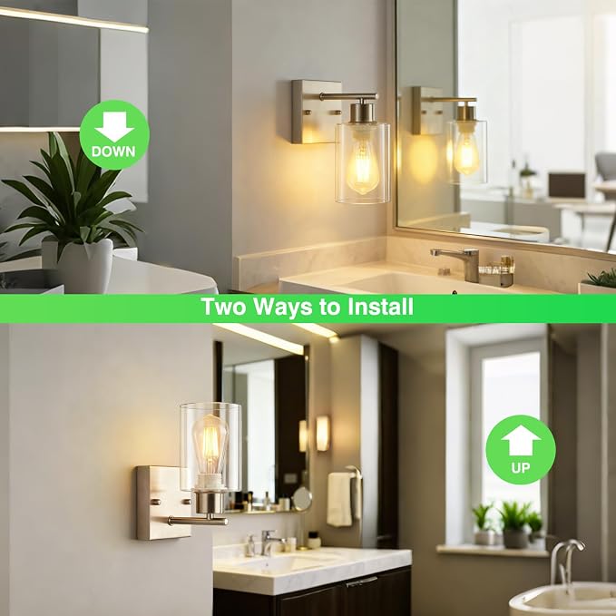 2-Pack Bathroom Wall Sconces, Brushed Nickel Vanity Lights, Modern Wall Light - Image 2