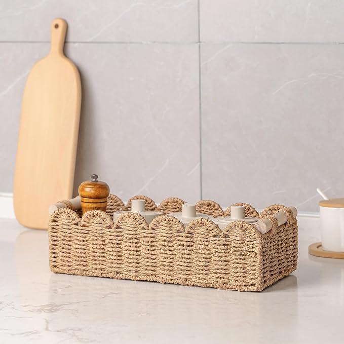 CubesLand Paper Rope Scalloped Edge Toilet Paper Storage Basket, Small Living - Image 5