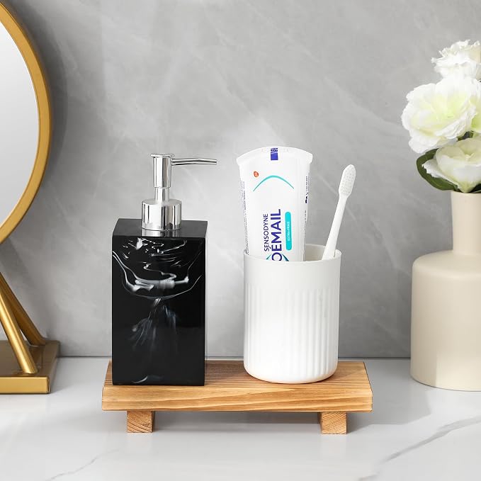 Bathroom Counter Organizer Wood Pedestal Stand Farmhouse Decorative Tray Soap - Image 8