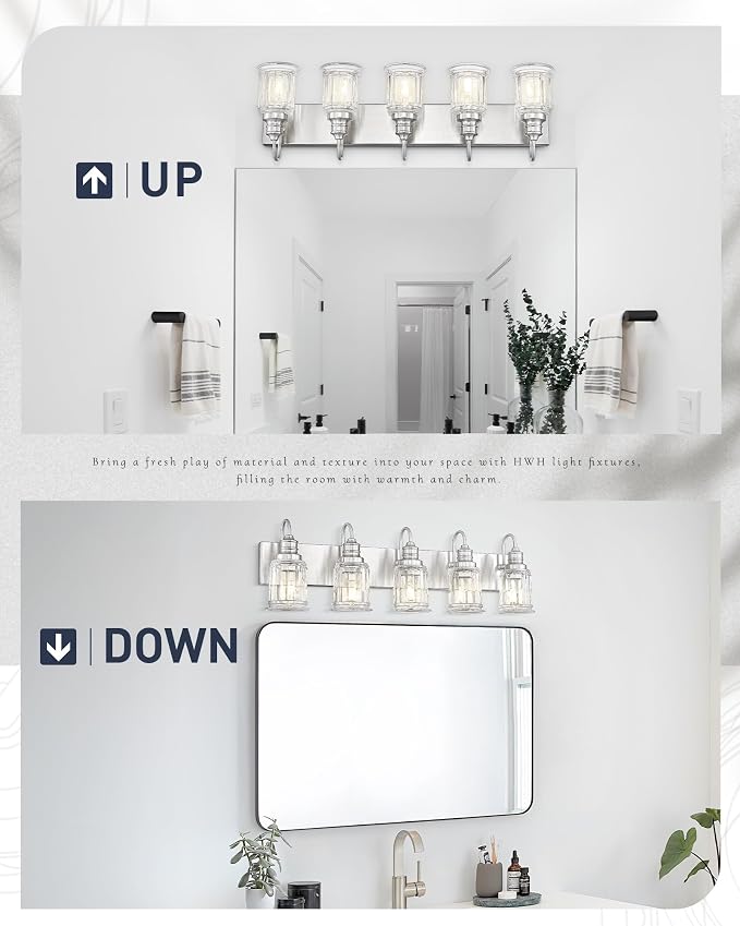 Bathroom Light Fixtures, HWH 5-Light Vanity Light, Modern Brushed Nickel Wall - Image 4