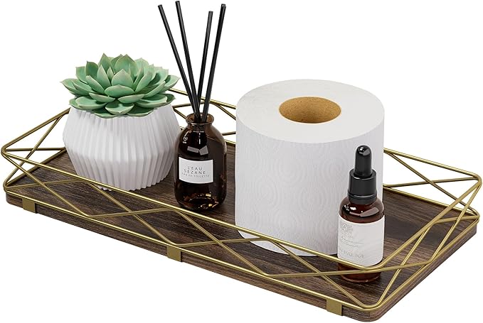 Toilet Paper Basket Holder, Wood and Metal Toilet Tray Vanity Organizer by Lixple