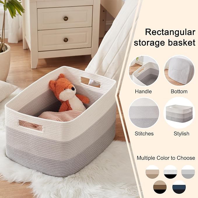 OIAHOMY Large Blanket Basket, 22”x17”x12” Rectangle Woven Baskets, Nursery - Image 5