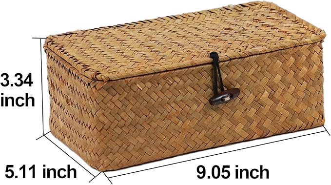 Wicker Storage Basket with Lid, Natural Seagrass Storage Baskets - Image 4