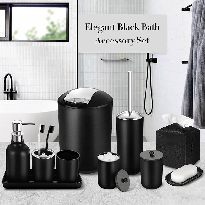Black Bathroom Accessories Set, Soap Dispenser and Toothbrush Holder, Soap Dish - Image 7