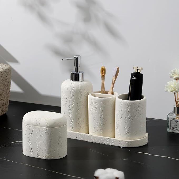 Bathroom Accessories Set, Mouthwash Cup & Toothbrush Holder, Qtip Holder - Image 4