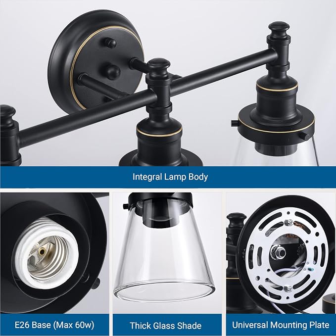 DEWENWILS Bathroom Light Fixtures, 5-Piece All-in-One Bathroom Vanity Lights - Image 4