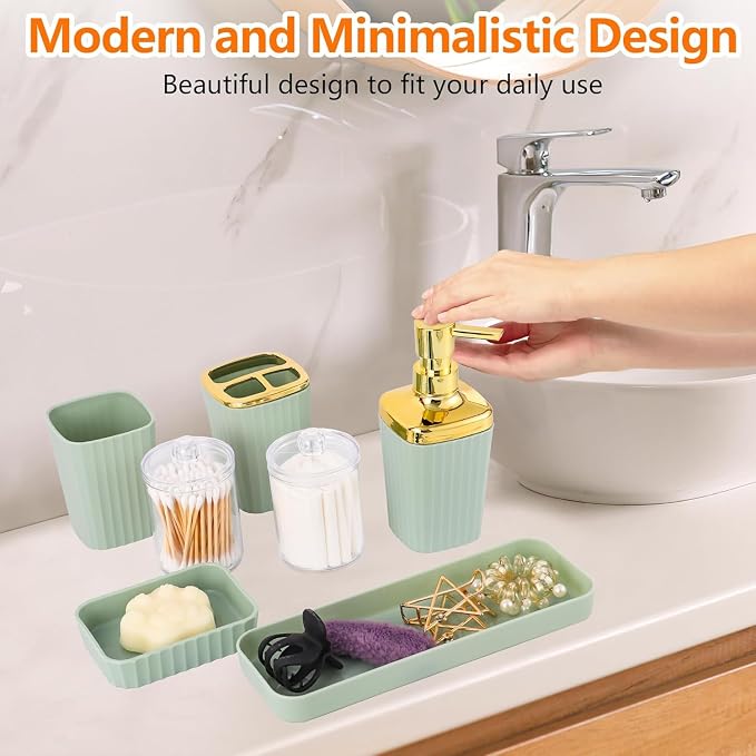 LightGreen Bathroom Set, Trash Can, Toothbrush Holder, Soap Dispensers - Image 7