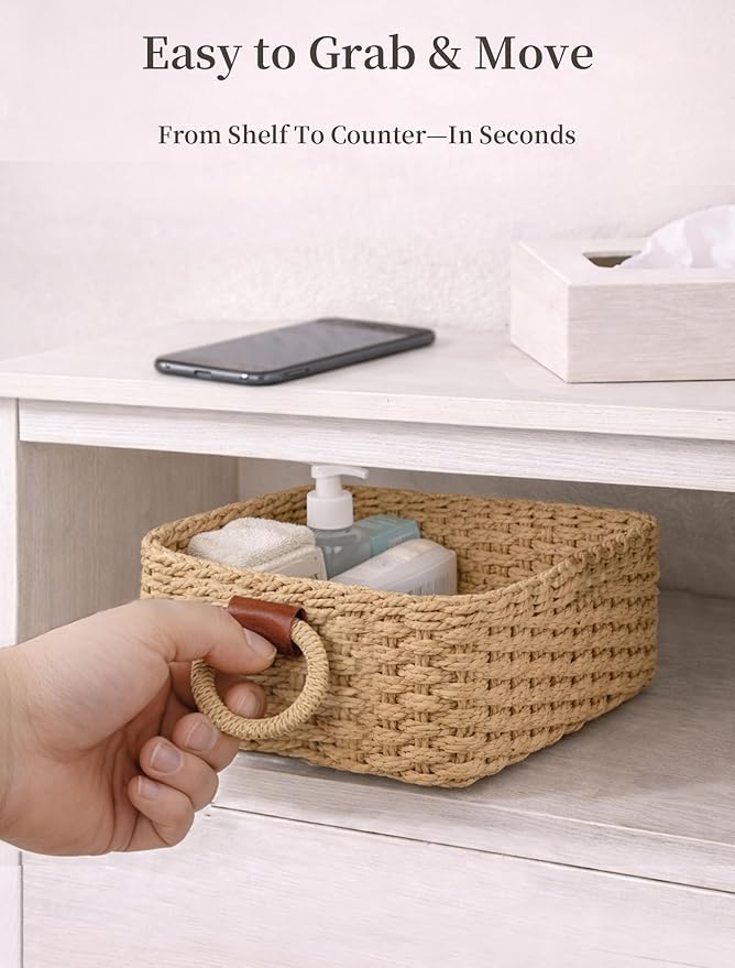 Storage Basket, Recycled Paper Rope Basket Organizer, Mini wicker Basket - Image 5