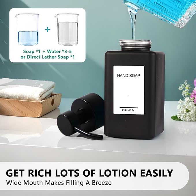 Black Foaming Hand Soap Dispenser 2 Pack, 12oz/350ml Glass Foaming Soap - Image 3