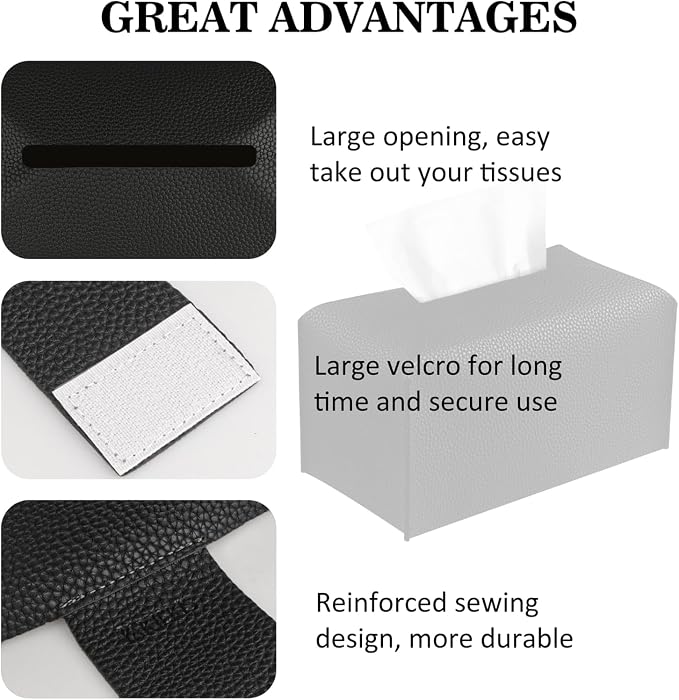 Tissue Box Cover PU Leather Tissue Holder Rectangle Facial Tissue Case Tissue - Image 4