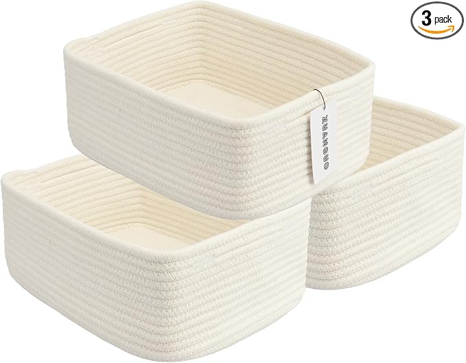 Small Woven Storage Baskets 13“X9”X5“ Decorative Rope Bins by XUANGUO