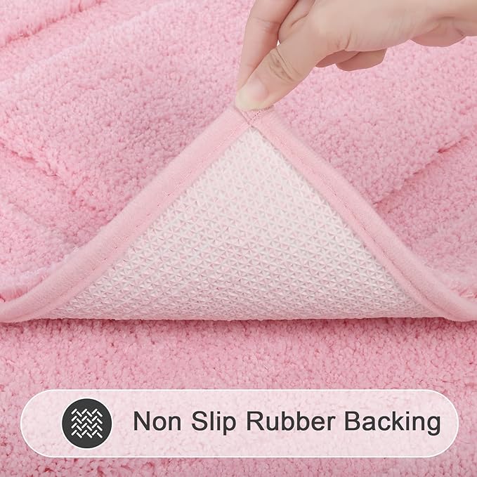 SHACOS Pink Bathroom Rugs Sets 2 Piece 20x32 inch, Non Slip Washable Bath Rugs - Image 3