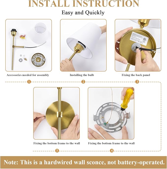 Bsmathom Wall Sconces Sets of 2, Hardwired Classic Brushed Brass Sconces Wall - Image 5
