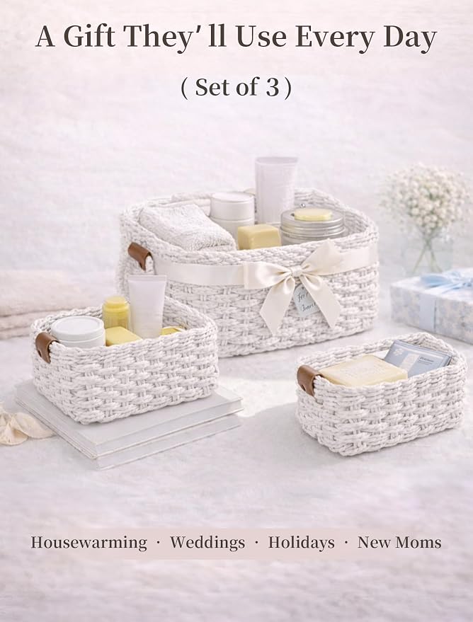 Storage Basket, Recycled Paper Rope Bathroom Basket Organizer, Mini wicker - Image 7