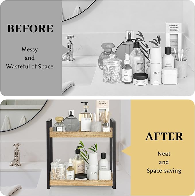 2 Tier Bathroom Organizers and Storage, Farmhouse Countertop Organizer - Image 6