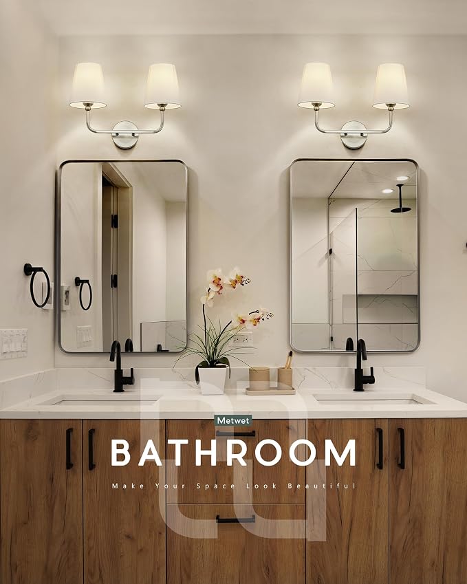 2-Light Bathroom Light Fixtures, Brushed Nickel Vanity Lights, Double Wall - Image 7