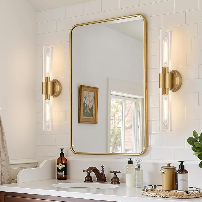 Wall Sconces Set of Two, Brushed Gold Bathroom Sconces Wall Lighting - Image 6