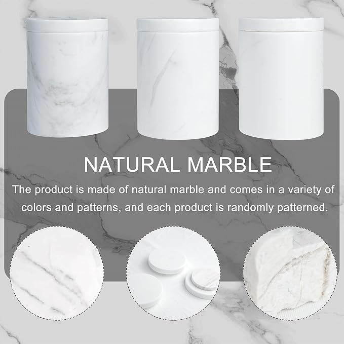 WORHE Marble Canister with Lid Natural Qtip Holder - Image 8
