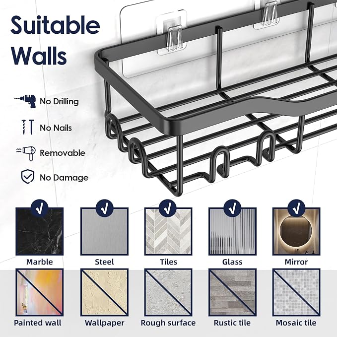 Shower Caddy Adhesive Shower Organizer 8-Pack, Rustproof Stainless Steel - Image 9