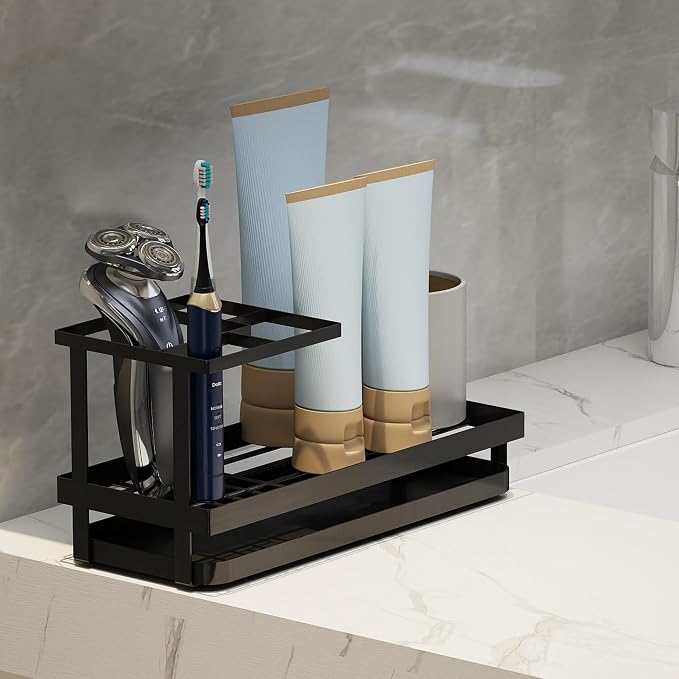 Toothbrush Holders for Bathroom, Carbon Steel Bathroom Organizer Countertopr - Image 2