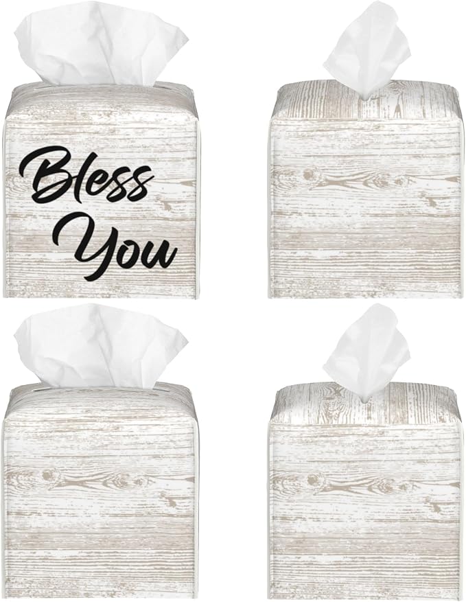 Bless You Tissue Box Cover Square, Wooden Board Texture Tissue Box Holder - Image 2