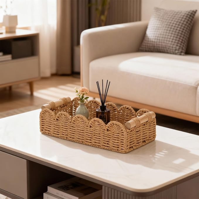 Set of 2 Paper Rope Scalloped Edge Decor Baskets, Small Storage Basket and - Image 7