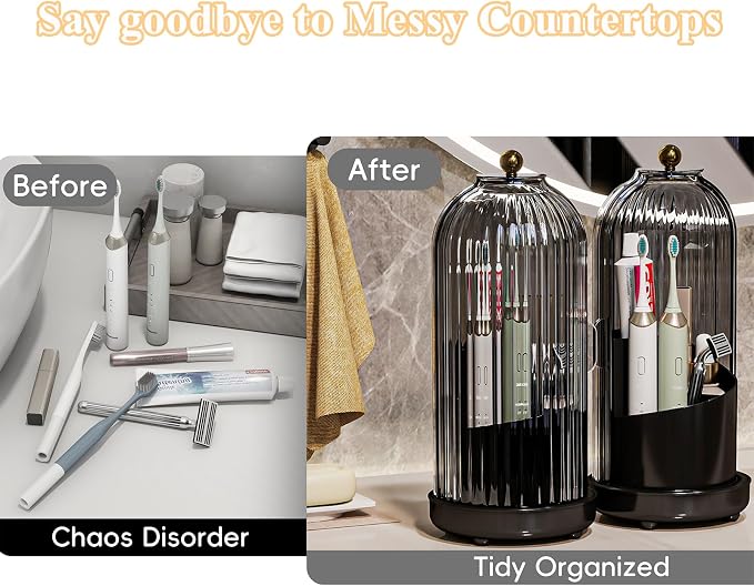 Toothbrush Holders with Cover, Drainage Rotating Electric Toothbrush Organizer - Image 6
